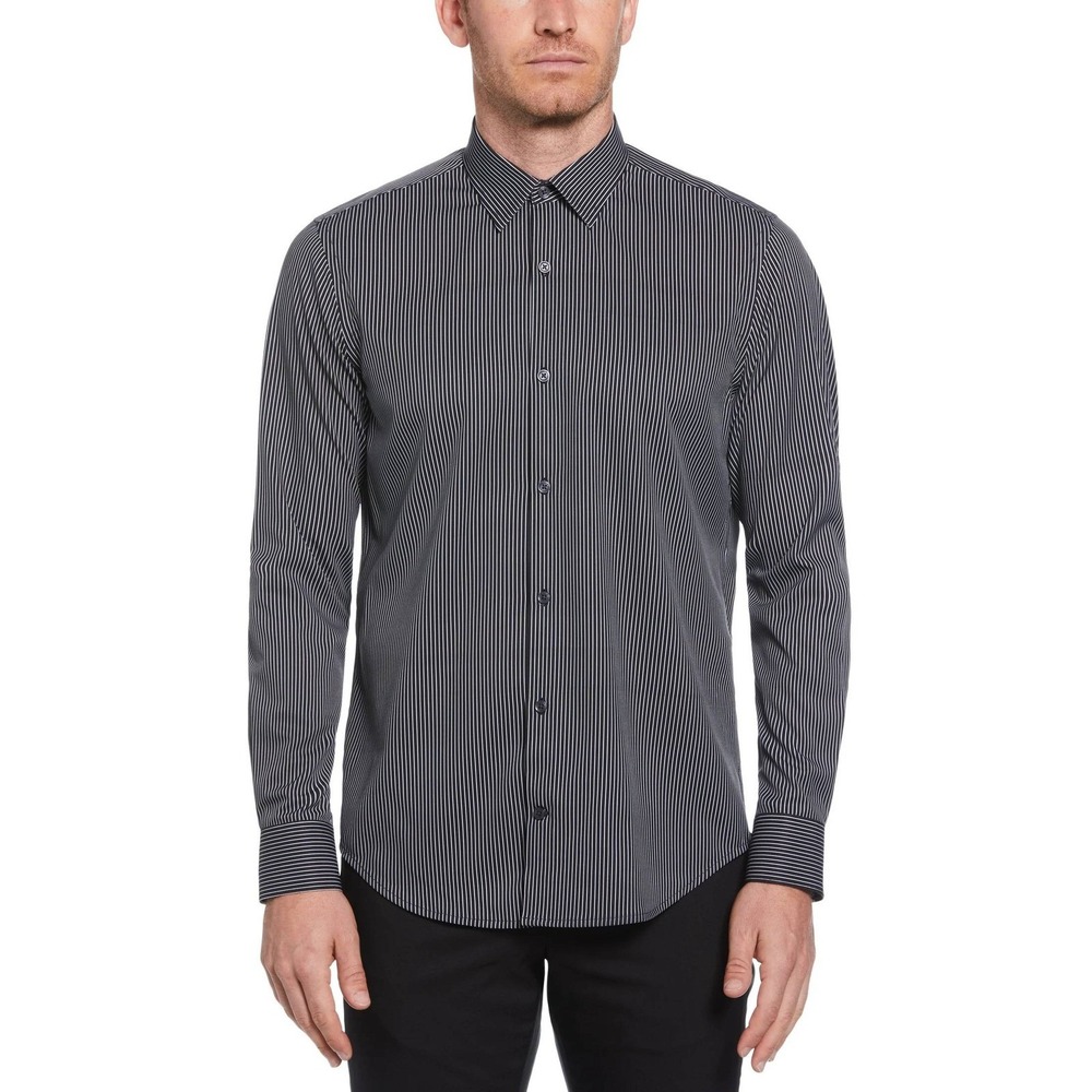 Perry Ellis‎ Mens Slim Fit Stretch Black White Pinstripe Dress Shirt M M